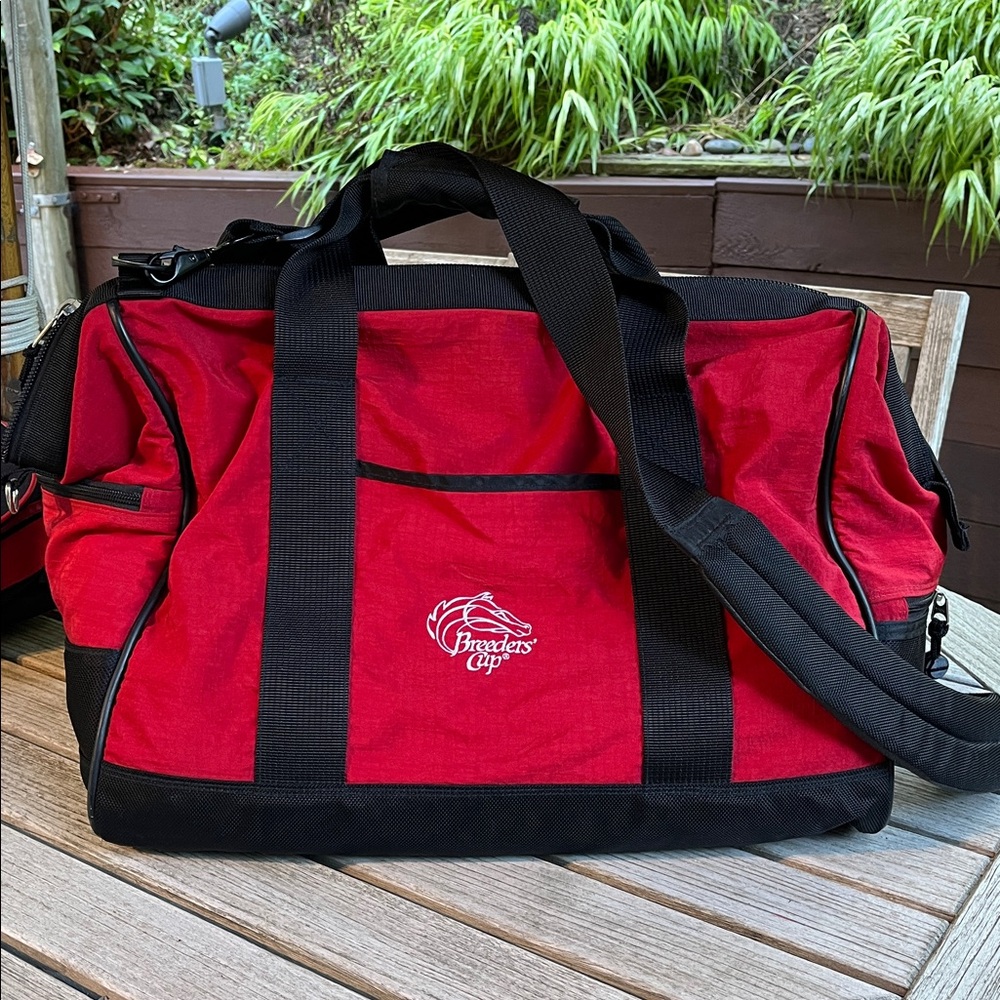 Vintage LL Bean traveler adventure travel wide Duffel Bag Breeders Cup Red Black - Picture 4 of 11